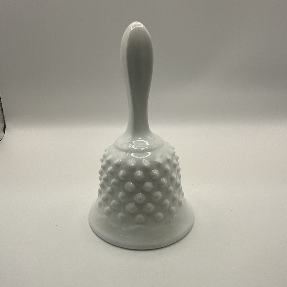 VTG Fenton White Milk Glass Hobnail Bell 5.5” Signed Logo Excellent Condition